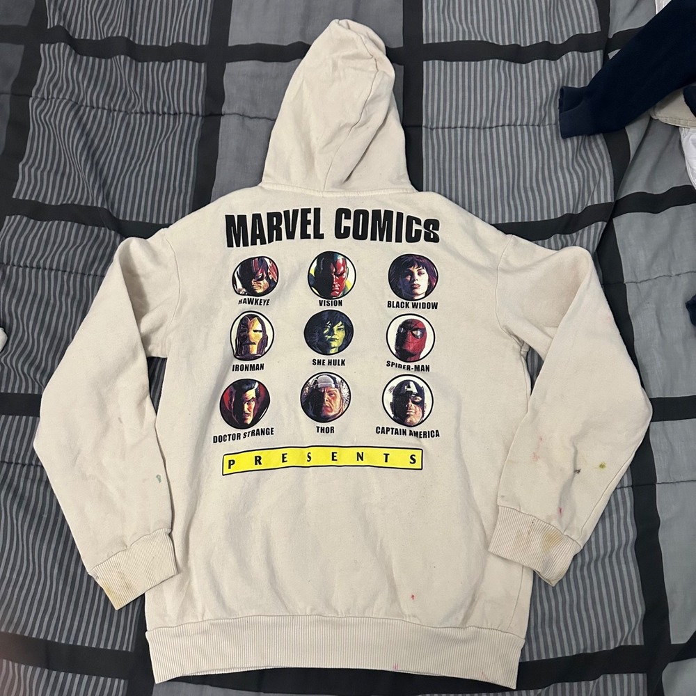Marvel Comics Unisex Hoodie Cream IRONMAN THOR SHE HULK SPIDER-MAN‎ MEDIUM EUC